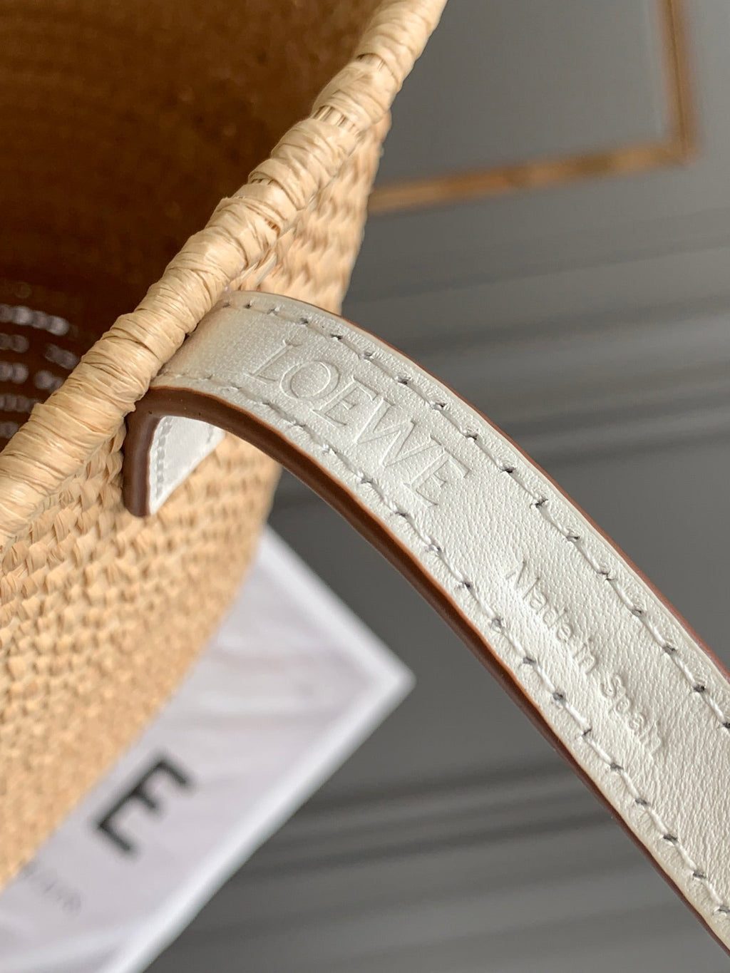 LOEWE 25S BASKET BAG 30 IN NATURAL MIX WHITE RAFFIA CALFSKIN SHOULDER STRAP