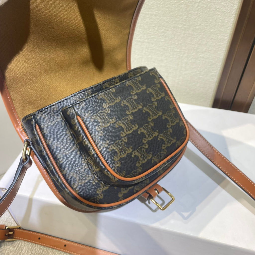 CELINE FOLCO BAG 18 BLACK IN TRIOMPHE CANVAS AND CALFSKIN