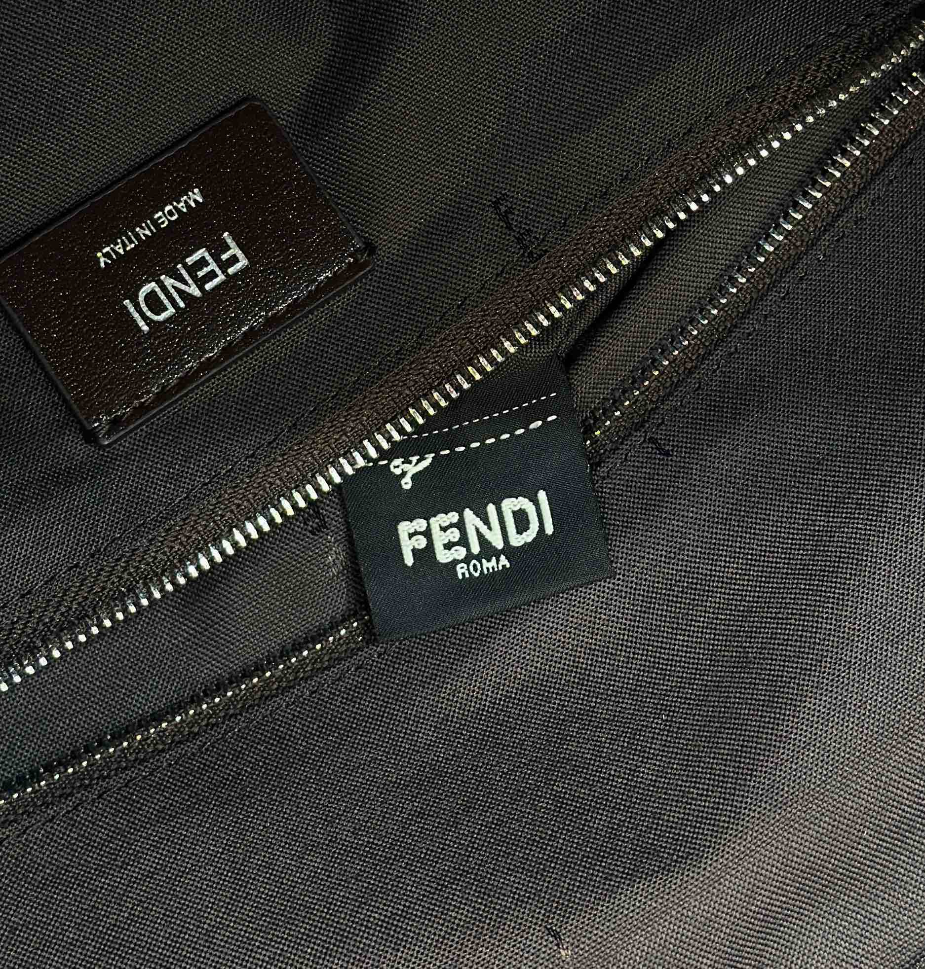FENDI STRIKE 41 MEDIUM FF MOCHA BROWN JACQUARD FABRIC BACKPACK