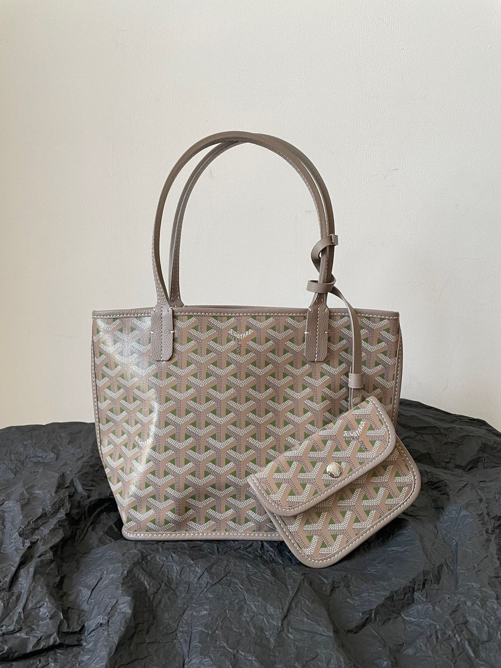 ANJOU MINI BAG 20 IN GREY MIX GREEN GOYARDINE CANVAS AND CALFSKIN