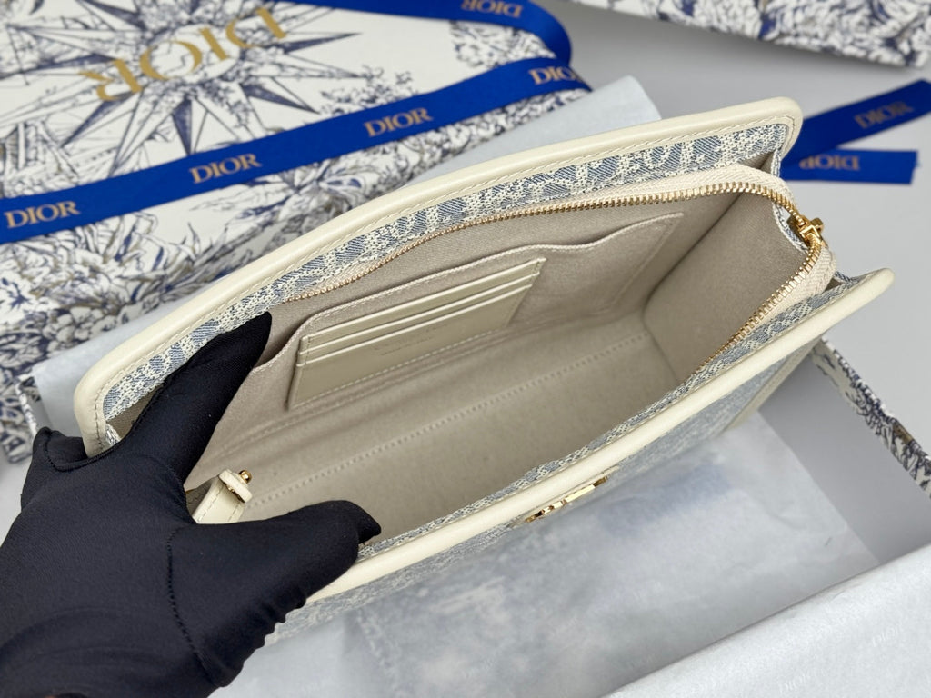 DIOR 25S 30 MONTAIGNE DEA POUCH LIGHT BLUE OBLIQUE JACQUARD 26 IN CANVAS
