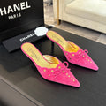 CHANEL HIGH HEEL MULE 65 MM IN DEEP PINK SUEDE
