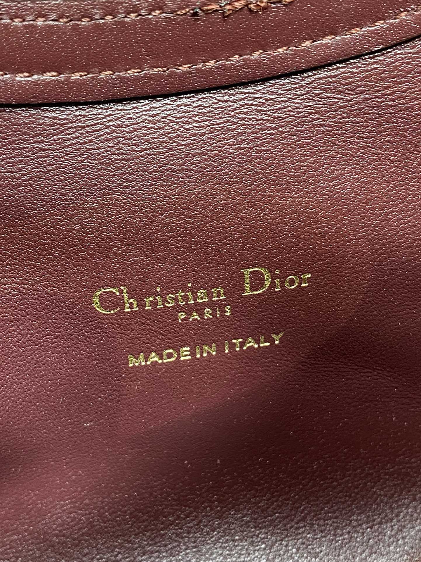 DIOR 25S JOLIE TOP HANDLE MINI BAG 18 IN BURGUNDY CALFSKIN GOLD HARDWRE