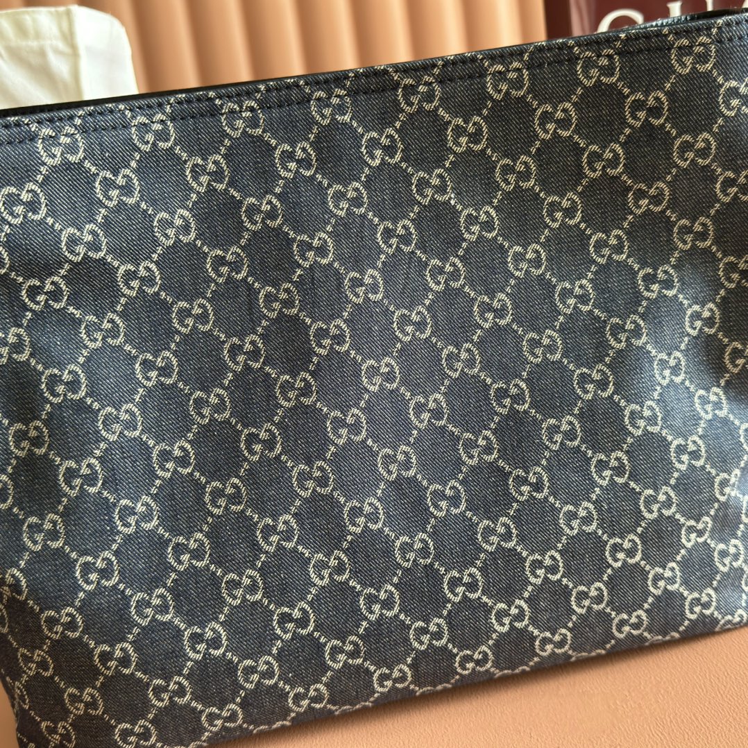 GUCCI 25S BEATRIX LARGE TOTE BAG 35 CM IN SLATE BLUE-GRAY CANVAS