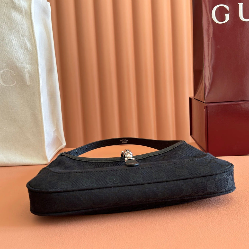 GUCCI 26S JACKIE SLIM SHOULDER BAG 27 IN BLACK CANVAS