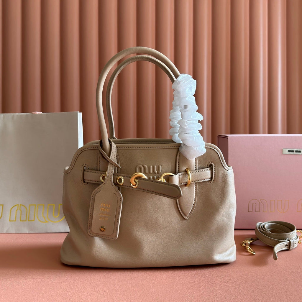 MIUMIU 26S BORSA AVENTURE BAG 30 IN DARK BEIGE CALFSKIN GOLD HARDWARE