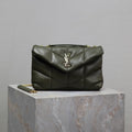 YSL 25S LOULOU PUFFER MINI 23 IN DARK OLIVE CALFSKIN GOLD HARDWARE
