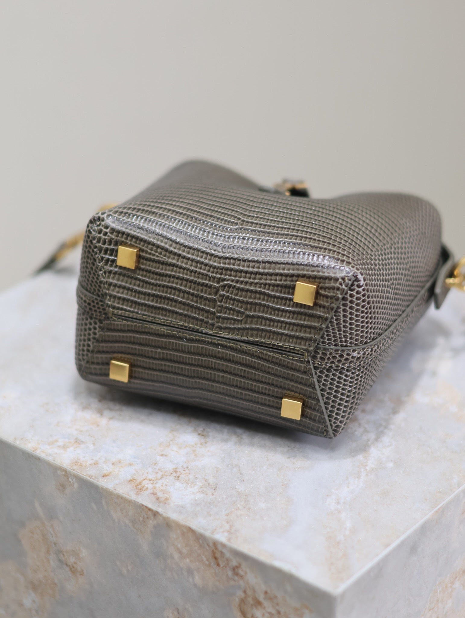 YSL 25S LE 37 MINI 15 IN BROWN LIZARD PATTERN CALFSKIN GOLD HARDWRE